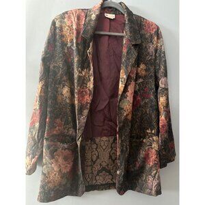 Vintage Brown Dark Floral Women's Blazer Size M Paisley Tailored Bohemian 90's